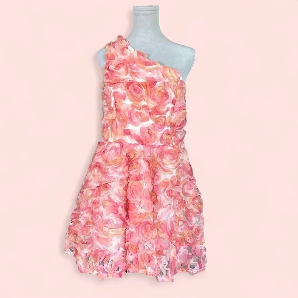 Faeriesty 3D Floral Rose Dress XL – One Shoulder, Pink Peach, NWT - Picture 3 of 11